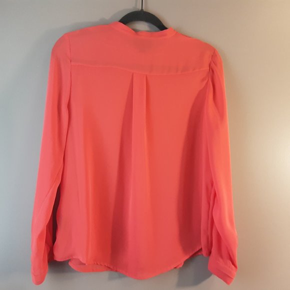🌞 Worthington Coral Sheer Blouse | Silver Buttons, L - Picture 6 of 12